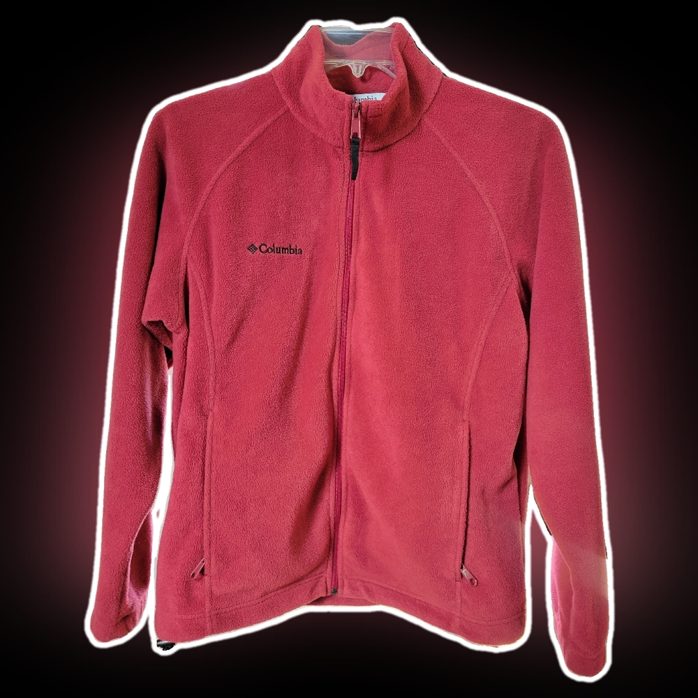 Women's Size L Columbia sportswear fleece zip up jacket rust brick red